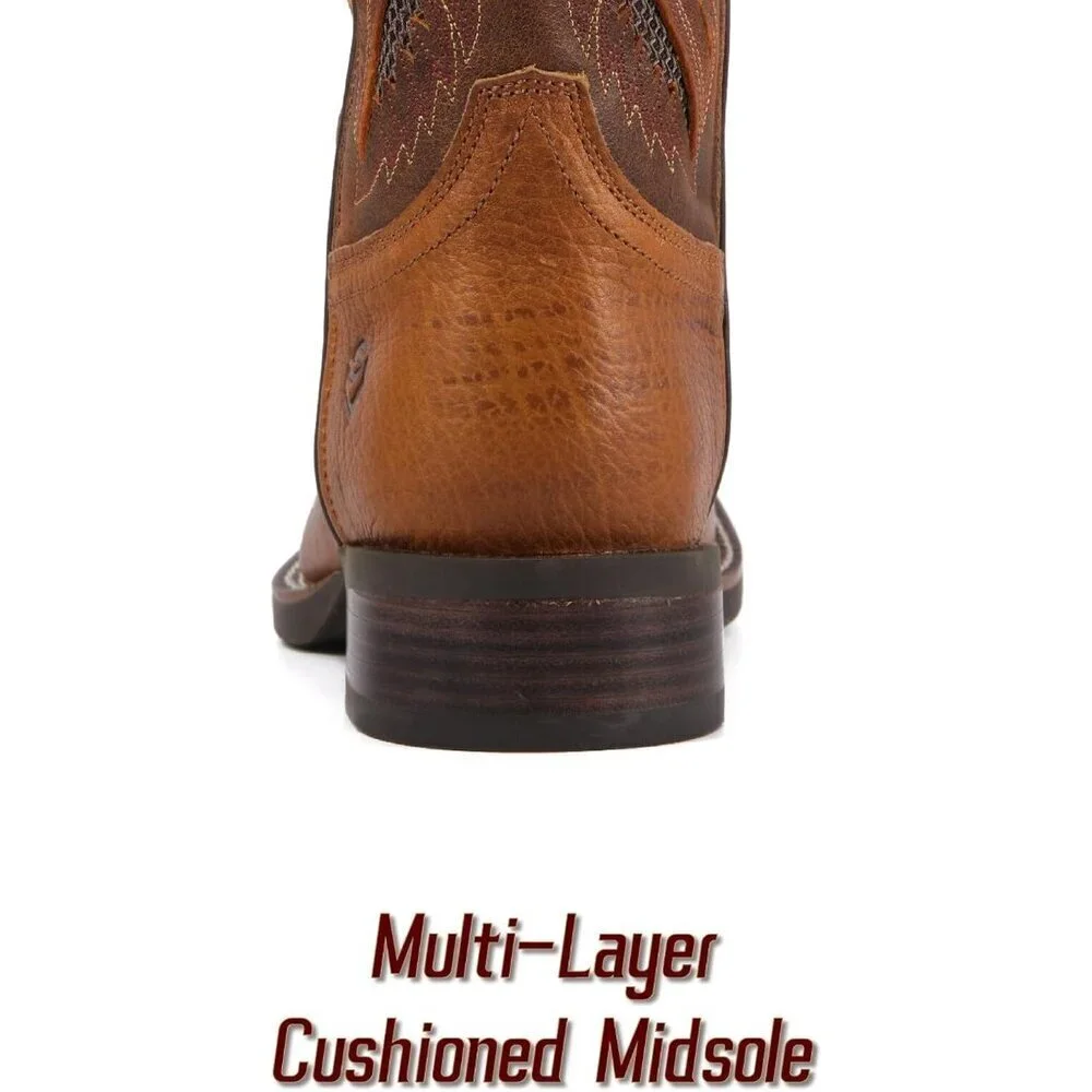 Men’s Earth Square Toe Leather Boots Durable 10-inch Pull-on Wellington Boots